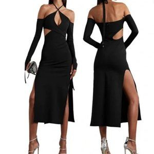THE ATTICO Greta wrap-effect cutout cotton-blend halterneck midi dress
